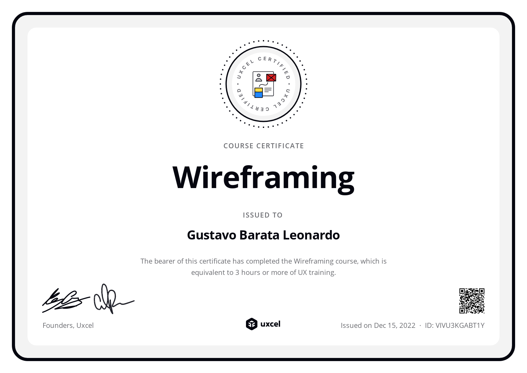 Gustavo Barata Leonardo's certificate